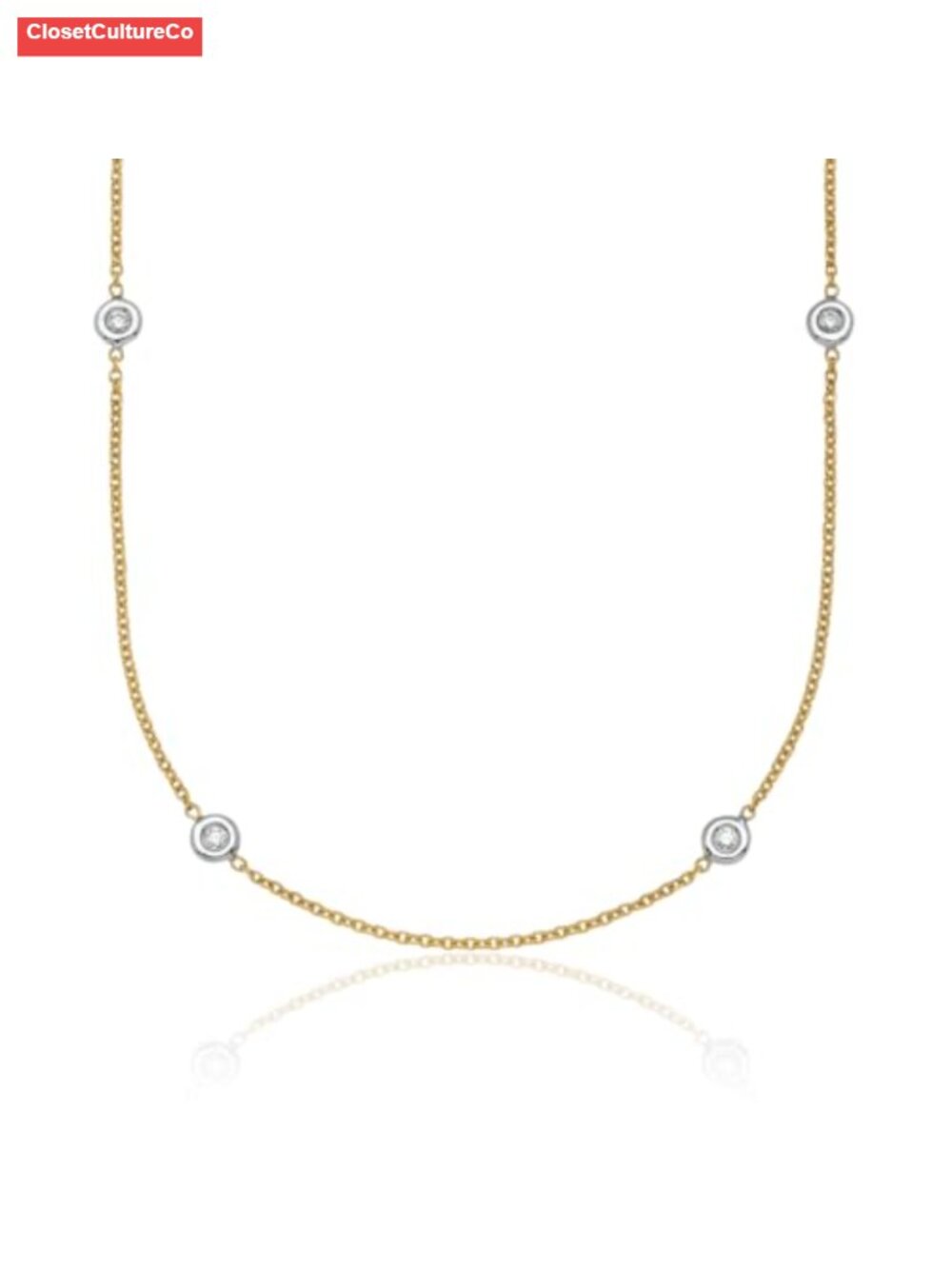 18K Two Tone Gold Lab Diamond Station Cable Chain Necklace